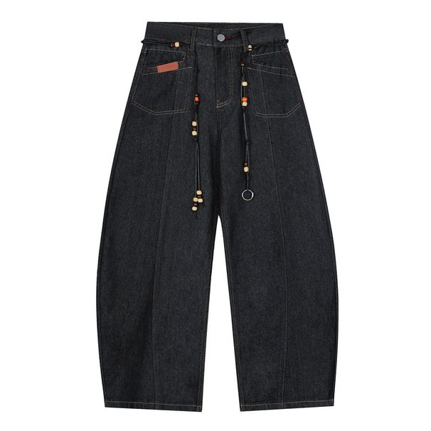 American High Street Silhouette Scimitar Jeans Men's Vibe Trendy Brand Personality Pocket Design Deconstructed Wide-Leg_mkmklike.com