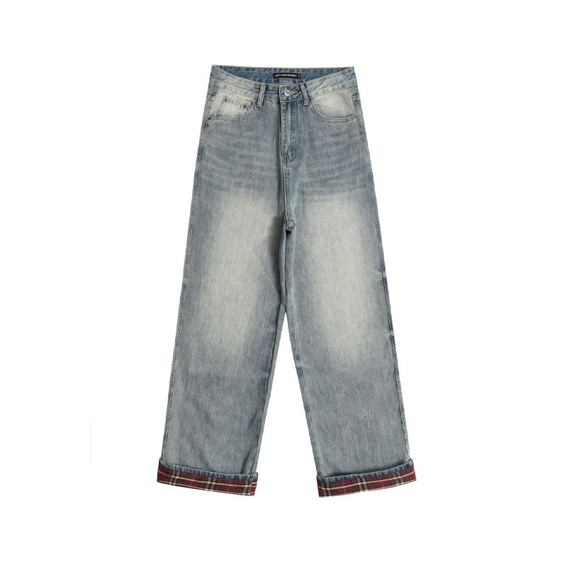 Men's Clothing Retro Washed Distressed Loose Wide Leg Versatile Trendy Brand Trousers Jeans Men's Summer Straight Casual_mkmklike.com