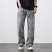Men's Clothing Loose Straight Personalized Laser Burnt Flower Jeans Street Loose Straight Casual Trousers_mkmklike.com