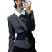 Women's Clothing Grey Faux Two-Piece Jacket - Elegant Velvet Blazer, Chic Tweed Style (S-2XL)_mkmklike.com