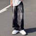 Irregular And Gradual Change Of Color Washed Jeans Men's American High Street Vibe Trendy Brand Tall Thin Straight-leg Pants_mkmklike.com