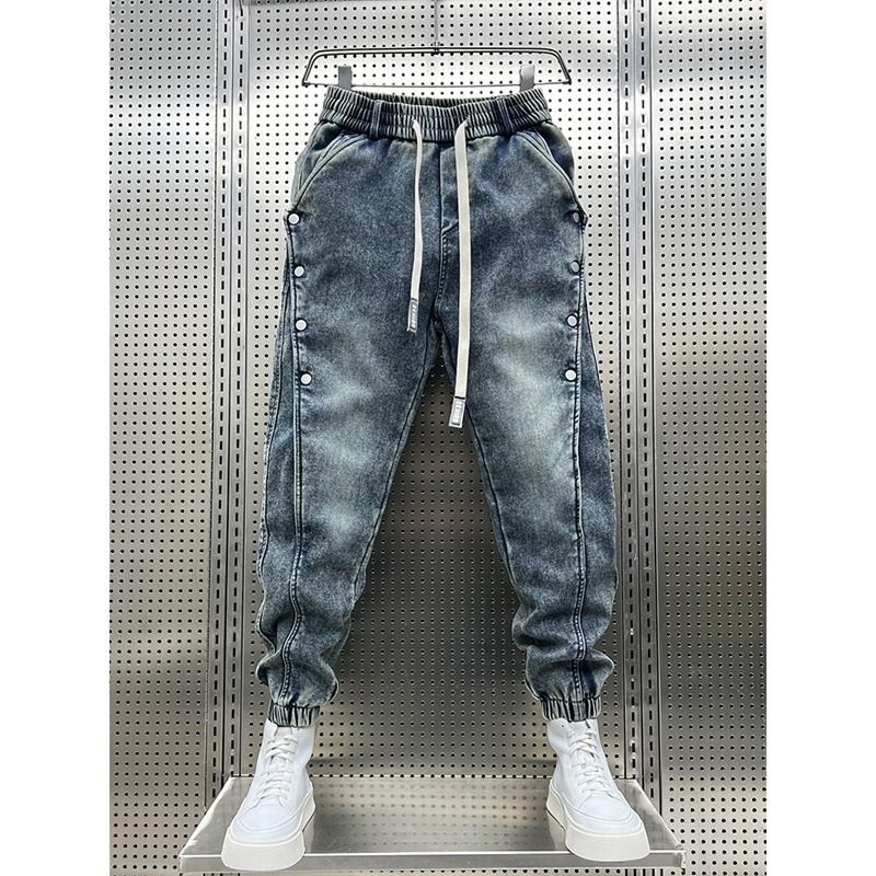 Men's Clothing Retro Washed Blue Jeans Men 2025 Spring And Autumn Trendy Brand Slim Fitting Harem Pants Handsome Buttoned Casual Pants_mkmklike.com