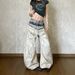 Men Women Wide Leg Trousers Loose Fit Waistband Tie Jeans Summer Design American Street Subculture Digital Print_mkmklike.com