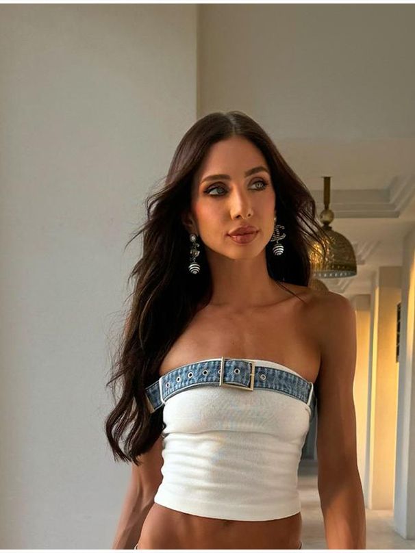 Women's Clothing Spring And Summer Fashion Temperament Sleeveless Tube Top Denim Splicing Trousers Set_mkmklike.com