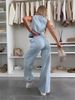 K New Sleeveless Lace Up Vest, Lace Up Wide Leg Jeans, Fashionable Denim Suit For Women_mkmklike.com