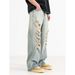 Plus Size Men's Jeans High Street Style Trendy Distressed Faded Casual Loose Straight Leg Chubby Style_mkmklike.com
