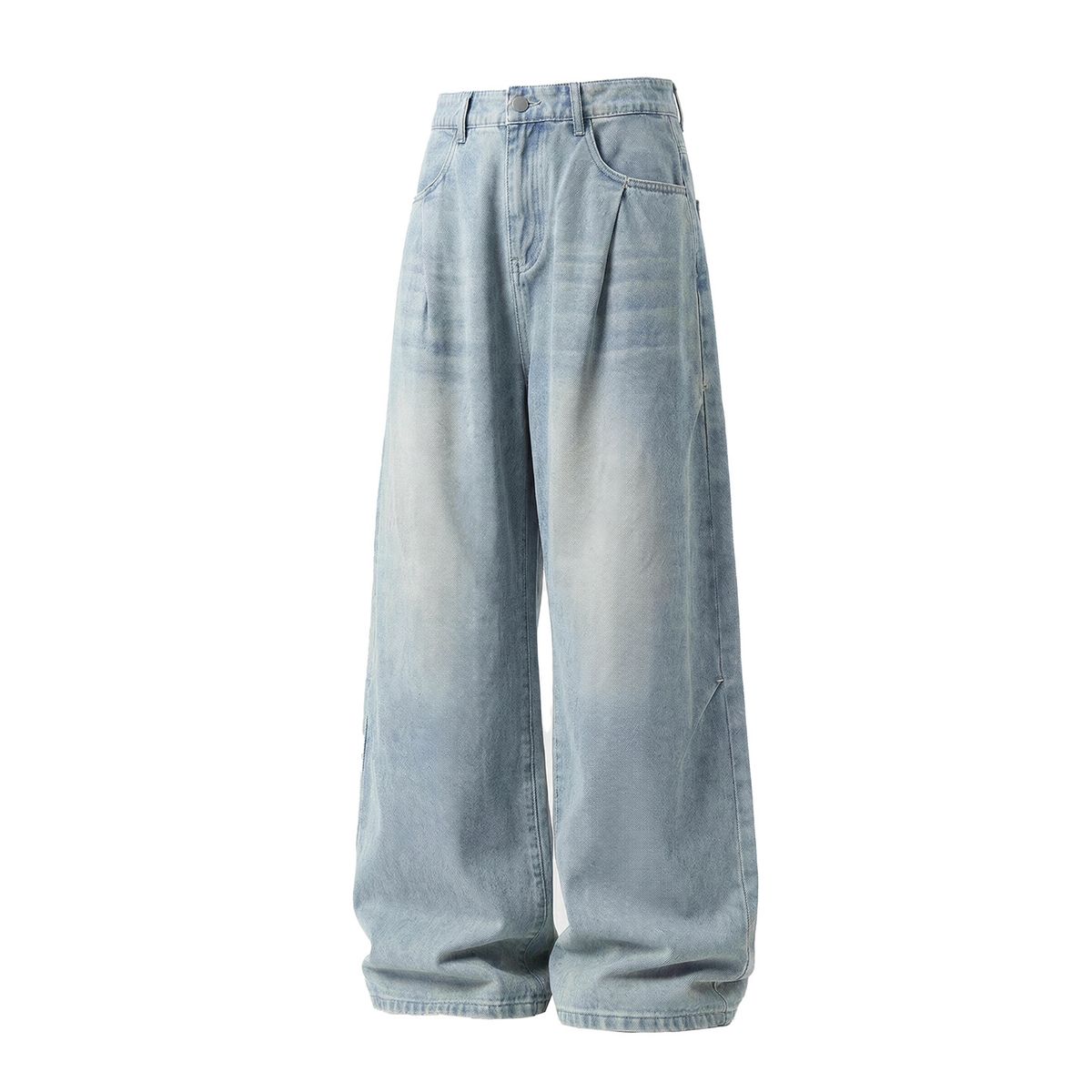 Men's Spring High Street Style Baggy Casual Pants Straight Leg With Side Pleats And Distressed Wash American Fashion_mkmklike.com