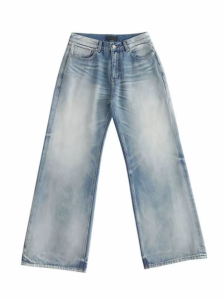Men's Clothing Niu Wang Series 05 A Line Version Washed Blue Straight Loose Cleanfit Jeans For Men And Women_mkmklike.com
