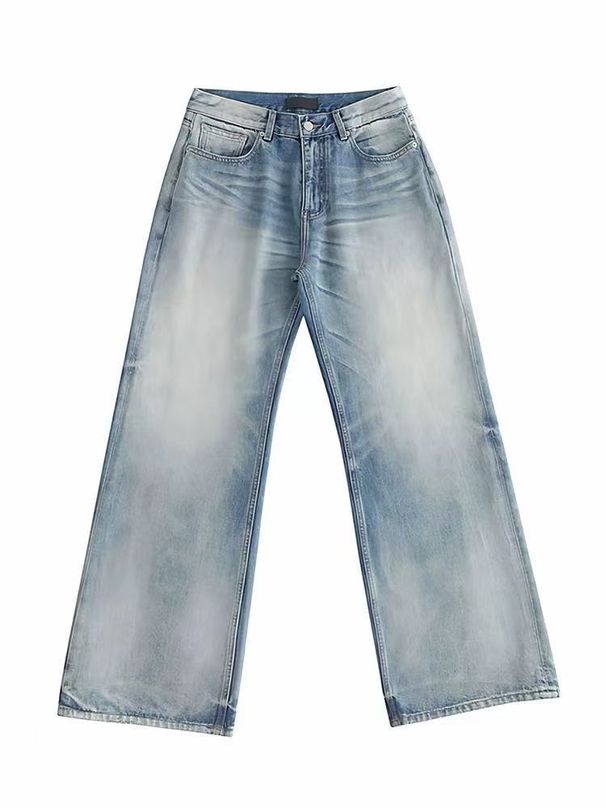 Men's Clothing Niu Wang Series 05 A Line Version Washed Blue Straight Loose Cleanfit Jeans For Men And Women_mkmklike.com