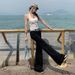 Wholesale White Low-waist Flared Jeans With Round Pocket Design For Women, Spring/summer Slim-fit Stretch Straight-leg_mkmklike.com