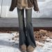 Cement Gray Raw Edge Flared Jeans For Women, New Summer Style, Plus Size, High-waisted, Slimming, Hip-covering, Stretchy_mkmklike.com
