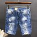 Men's Ripped Denim Shorts Trendy Half Length Distressed Five Point Unique Beggar Shorts Summer Collection_mkmklike.com