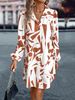 Women's Clothing lapel lantern sleeve printed dress_mkmklike.com