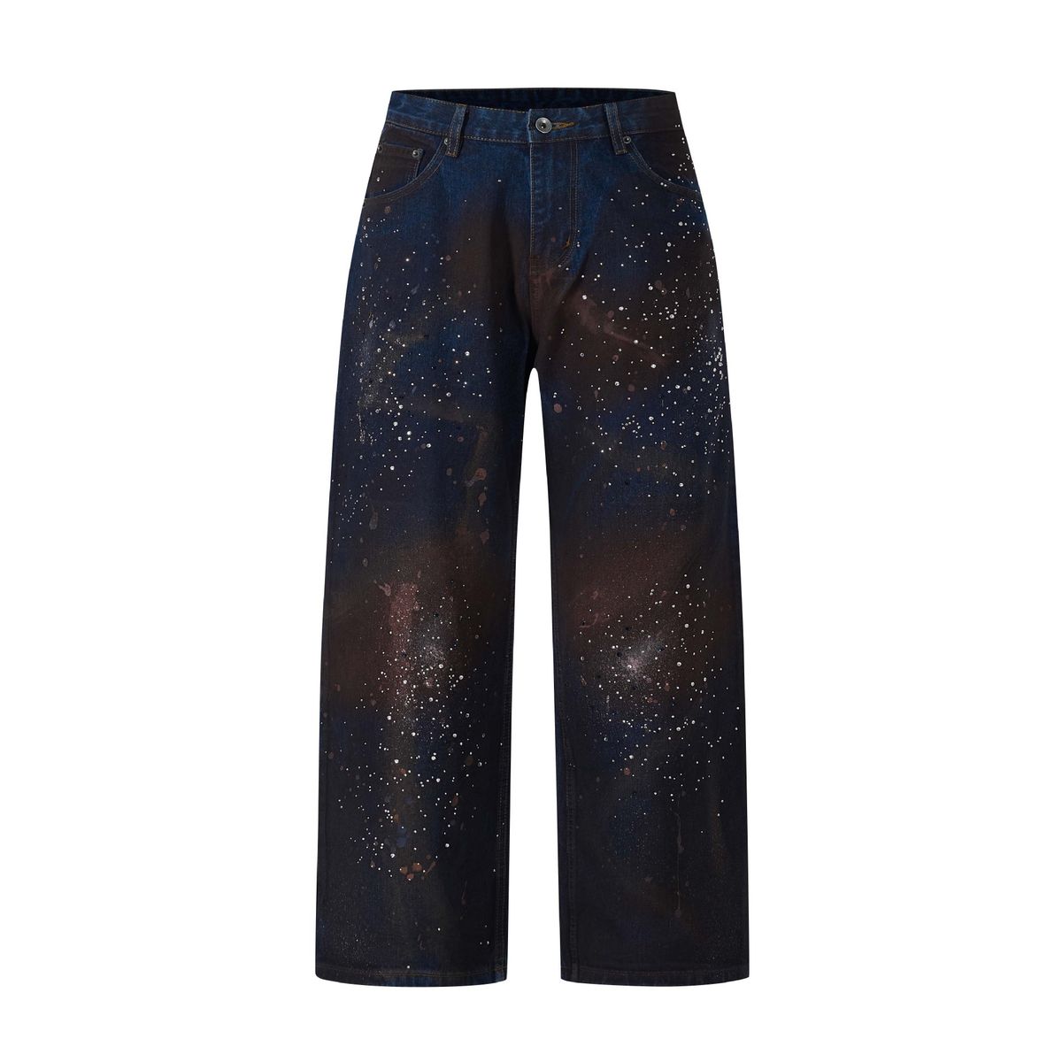 Men's High Street American Style Full Rhinestone Starry Sky Jeans - Straight Leg Stretch Denim Pants With Hand-Painted Glitter Details_mkmklike.com