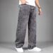 Men's High-End Trendy Casual Straight Jeans Black Gray Spring Autumn High Street Loose Wide Leg Pants_mkmklike.com