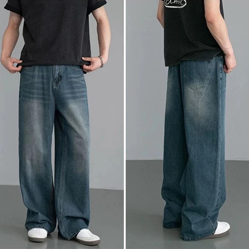 Vintage Washed Men's Jeans - Relaxed Fit Straight Leg Retro Denim Pants For Casual Wear (Multiple Colors & Sizes Available)_mkmklike.com