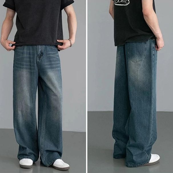 Vintage Washed Men's Jeans - Relaxed Fit Straight Leg Retro Denim Pants For Casual Wear (Multiple Colors & Sizes Available)_mkmklike.com
