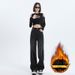 Trendy Girl Closet Trendy Girl Closet European And American Foreign Trade Cross-Border OZON Fleece-Lined Jeans For Women Loose Wide-Leg_mkmklike.com