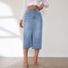 Skirts Women Mid Length Straight Skirt Slim Fit Sexy Solid High Waist Denim Hip Wrap Button Pocket Elegant Splice Summer 2025_mkmklike.com