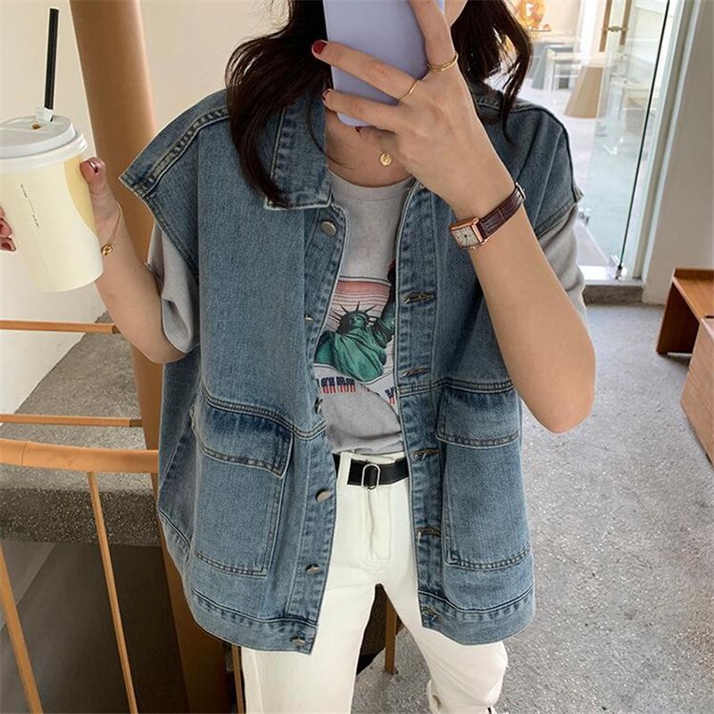 Women’s Lightweight Denim Jacket With Ribbon Trim – Loose Fit, Youthful Style (S-3XL, Bluish/Light Blue)_mkmklike.com