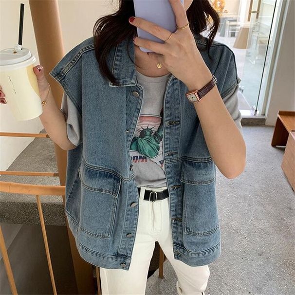 Women’s Lightweight Denim Jacket With Ribbon Trim – Loose Fit, Youthful Style (S-3XL, Bluish/Light Blue)_mkmklike.com