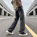 High Street Yellow Mud Jeans Straight Hip Hop For Boys, Autumn Trendy Brand Washed And Worn Wide Leg Pants_mkmklike.com