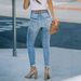 Women's Mid-Waist Skinny Jeans Stretch Denim Ripped Long Hot Girl Sexy Style_mkmklike.com