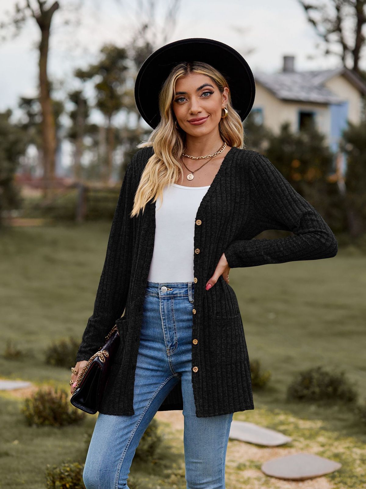 New women's clothing women's brushed pit strip solid color long-sleeved women's cardigan jacket_mkmklike.com
