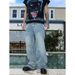 Men's American Streetwear Loose Straight-Leg Jeans Embellished Denim Pants with Beaded Details_mkmklike.com