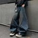 Men's High-Waist Distressed Cat Whiskering Silhouette Jeans Retro American Washed Wide Leg Cotton Pants Machine Washable_mkmklike.com
