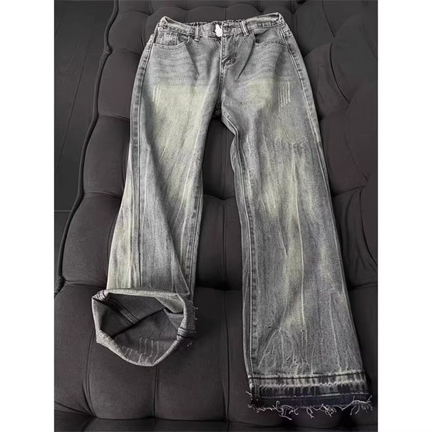 Vintage Cat Scratch Distressed Jeans For Men - Cleanfit Slim Fit High Street Bootcut Washed Denim Pants_mkmklike.com