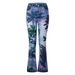 Women's clothing large size women's casual pants denim bell-bottom pants floral pants_mkmklike.com