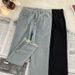 Men's Trendy Ripped Frayed Jeans Loose Straight Leg High Street Style American Retro Washed Denim Slightly Flared_mkmklike.com