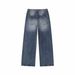 Distressed Washed Denim Jeans Style High Street Cool Dad Look Straight Leg Long Pants For Teenagers Men_mkmklike.com