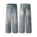 Men's Clothing Pleated Design Blue Washed And Distressed Wide Leg_mkmklike.com