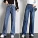 High Waist Stretch Denim Pants For Women - Relaxed Fit Straight Leg Cropped Jeans With Vintage Wash (Light Blue/Dark Blue)_mkmklike.com