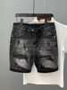 2025 Spring And Summer Fashion Men's Washed, Ripped, Patch, Ink Splashed Slim Fit Small Foot Gray Black Denim Shorts Men_mkmklike.com
