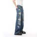 Men's Clothing Men's Distressed Denim Jeans - Retro Loose Straight Leg Trousers With Multiple Rips & Vintage Wash_mkmklike.com