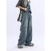 Nordmann Men's Cargo Jeans Japanese Retro Loose Wide-Leg Casual Trendy High Street Straight-Leg Stylish Patchwork Long Pants_mkmklike.com