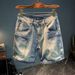 Men's Trendy Thin Denim Shorts Summer Loose Straight Leg Mid-Length Cargo Pants With Multiple Pockets Casual 5/5 Cropped Trousers_mkmklike.com