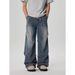 Men's Clothing Spring/Autumn American Retro Unisex Vintage Washed Blue Jeans – Relaxed Straight-Leg High Street Style (Retro & Streetwear Essential)_mkmklike.com