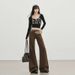 Wholesale And Dropshipping Of Women's American Retro Low-waist Slim Flared Jeans In Maillard Brown Coffee Color_mkmklike.com