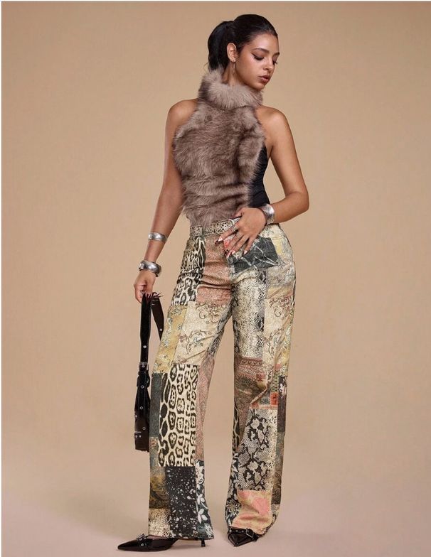 Women's Retro Street Style 3D Digital Printed Denim Jeans Top Selling_mkmklike.com