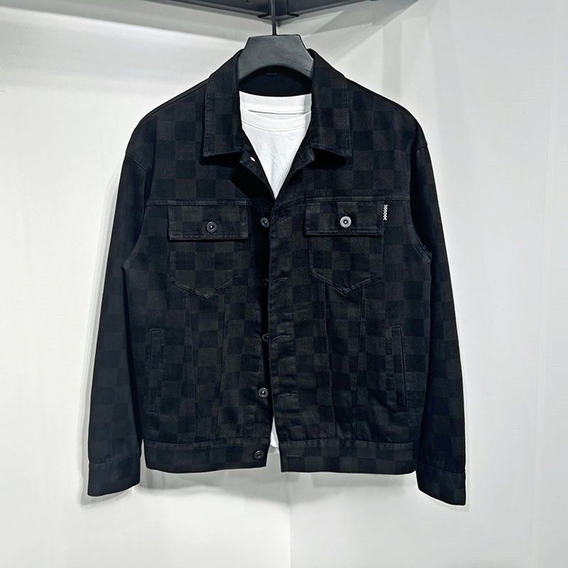 Checkered Denim Jacket For Men – Retro Japanese Streetwear Oversized Coat (M-4XL)_mkmklike.com