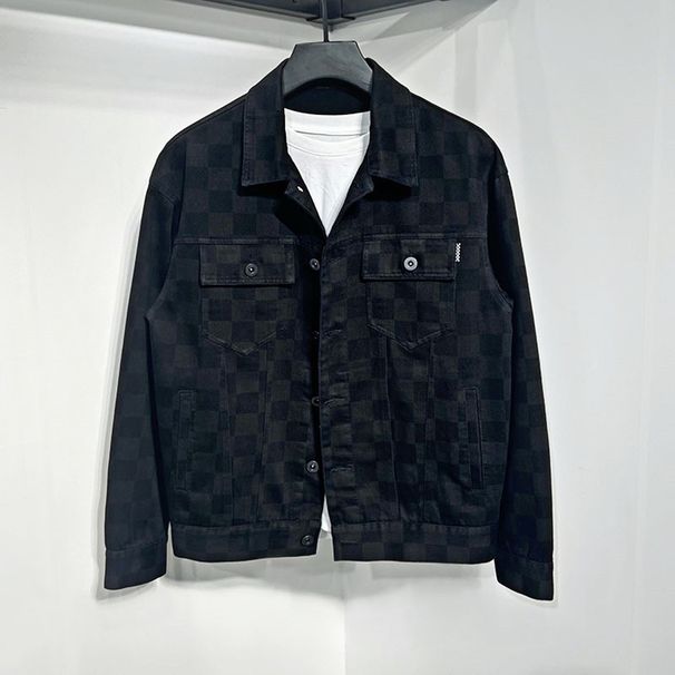Checkered Denim Jacket For Men – Retro Japanese Streetwear Oversized Coat (M-4XL)_mkmklike.com