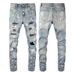 Men's Clothing Washed Cat Whisker Wrinkled Holes Splash Diamond Blue Elastic Slim Fit Skinny Jeans_mkmklike.com