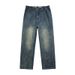 Spring And Autumn New Khmer Non Elastic Splicing Heavy Industry Jeans, Water Washed Loose Bent Knife Wide Leg Pants_mkmklike.com