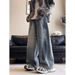 American Style Ripped Jeans For Men, Baggy, Trendy High Street Graffiti, Niche, Loose Washed Wide Leg Pants_mkmklike.com