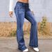 High-Waisted Flared Jeans For Women - Stretchy Bootcut Denim Pants With Button Details & Vintage Wash_mkmklike.com