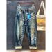 Men's Hand Painted Graffiti Wide Leg Jeans Loose Straight Fit Draped Floor Length Pants Mid Waist Standard Thickness Polyester_mkmklike.com